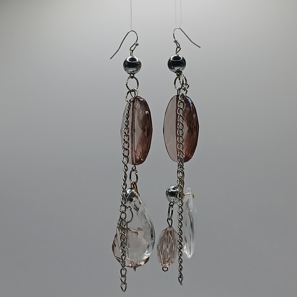 Custom Silver Earrings with lavender and pink crystal accents